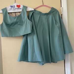 Teal Two-Piece Skirt and Crop Top Set